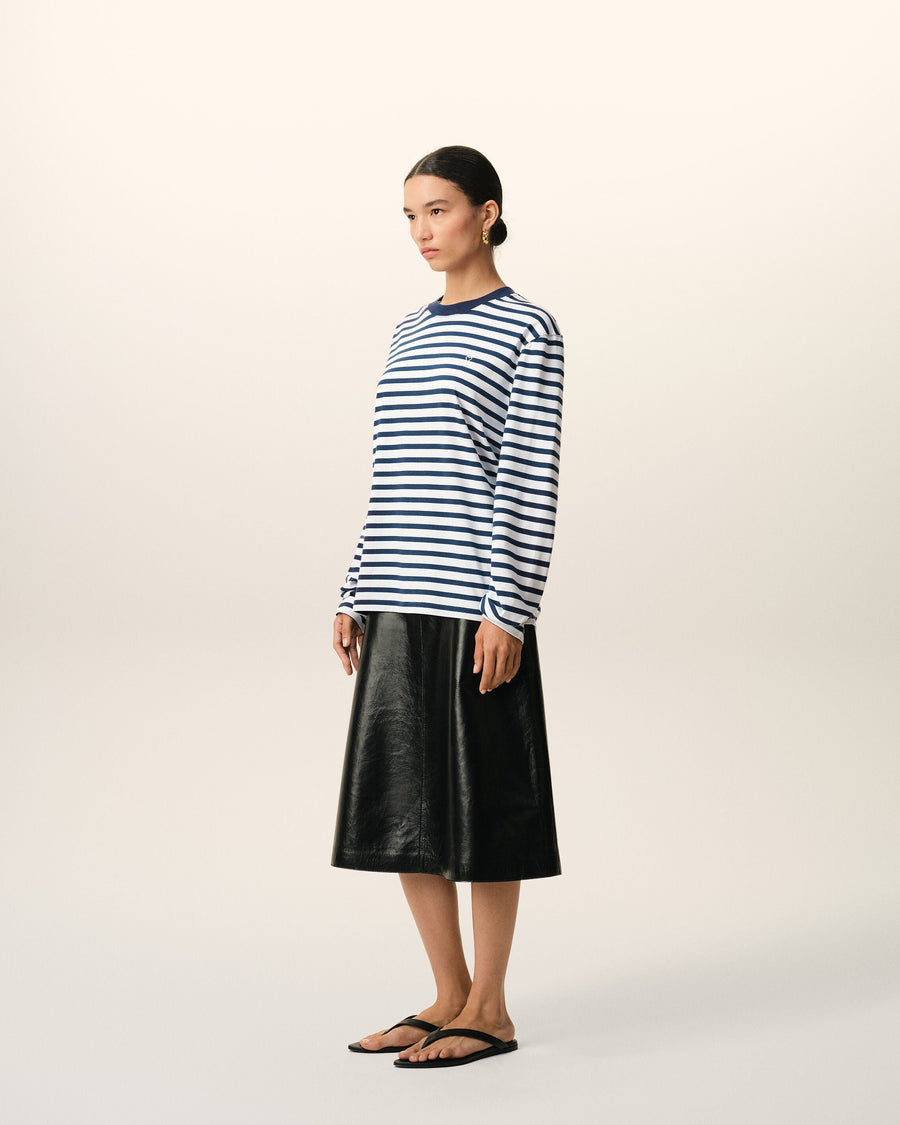 Blue Cotton Long Sleeves Mariniere Ami De Coeur T-shirt