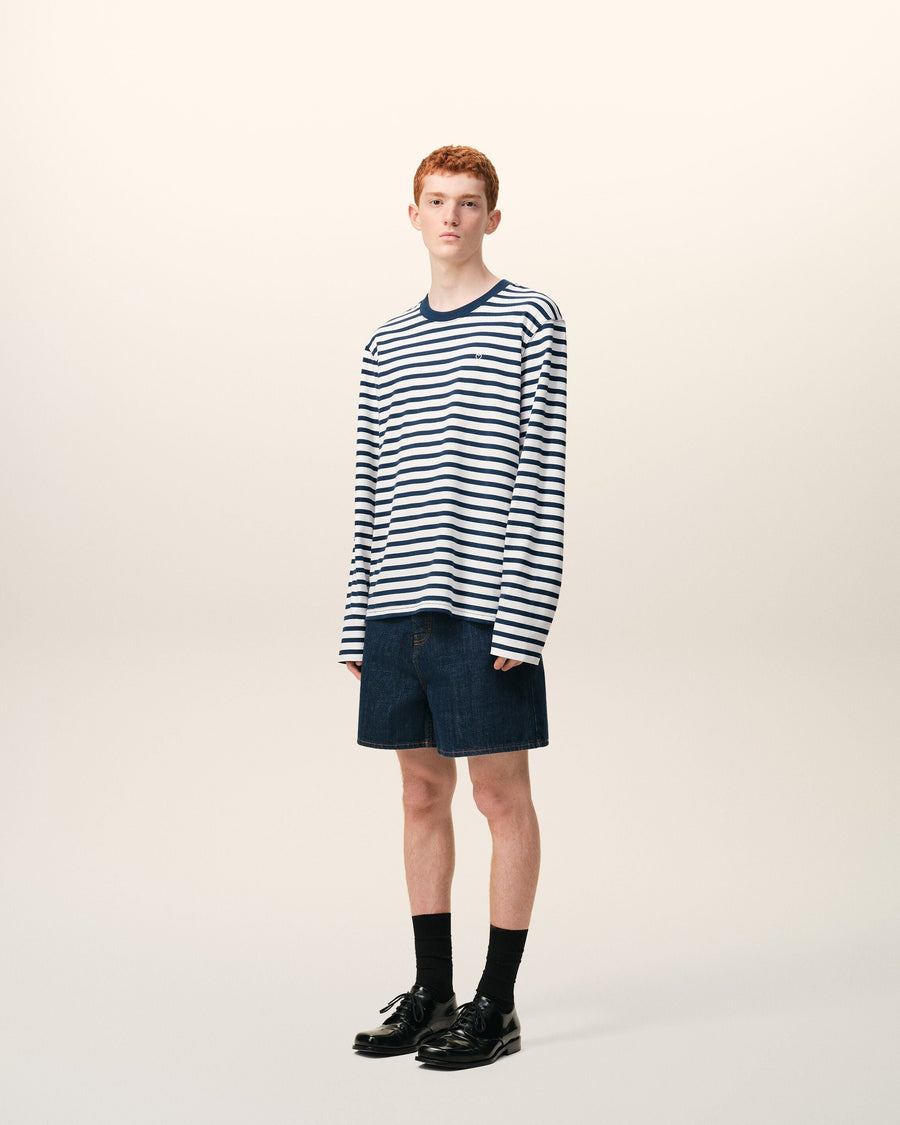 Blue Cotton Long Sleeves Mariniere Ami De Coeur T-shirt