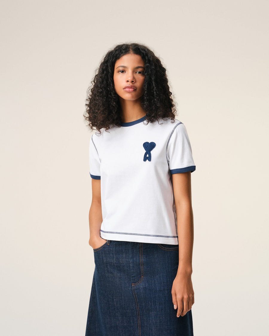 White Cotton Ami De Coeur Knitted Patch T-shirt