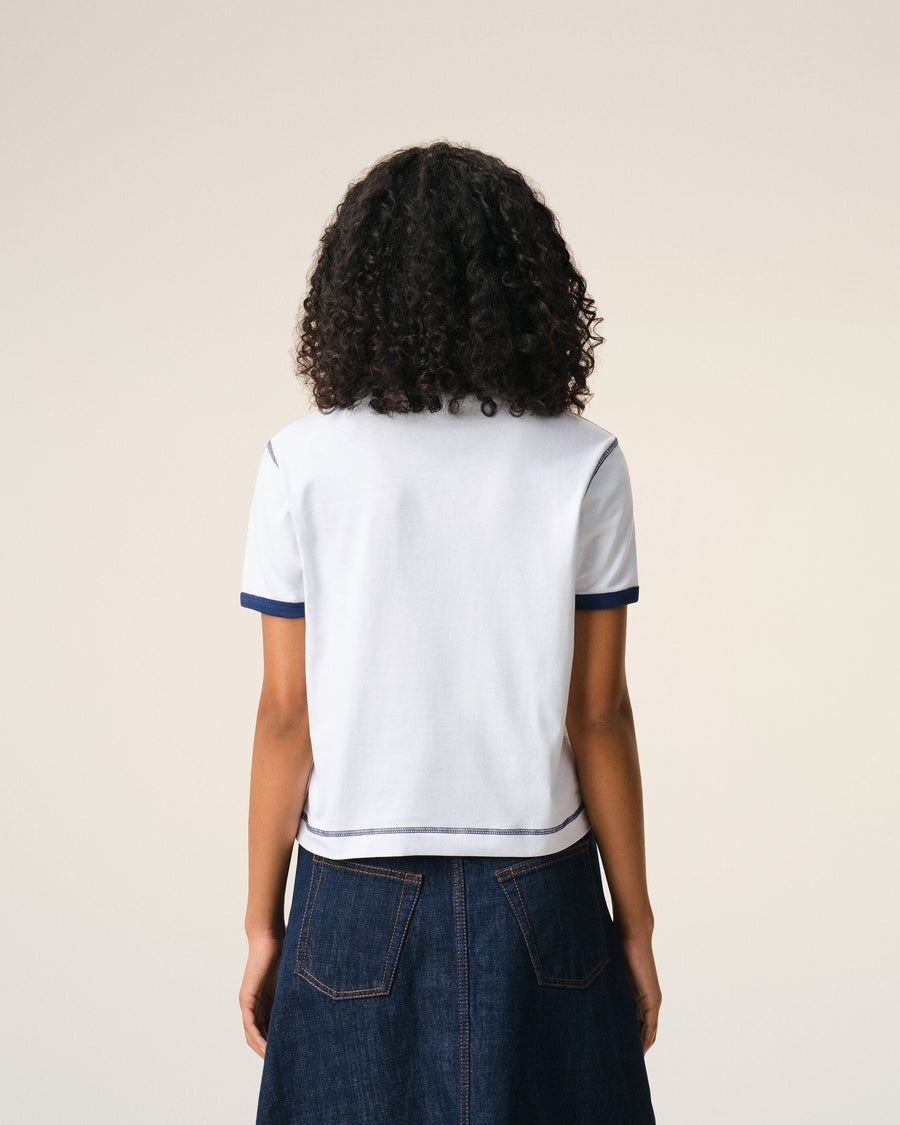 White Cotton Ami De Coeur Knitted Patch T-shirt
