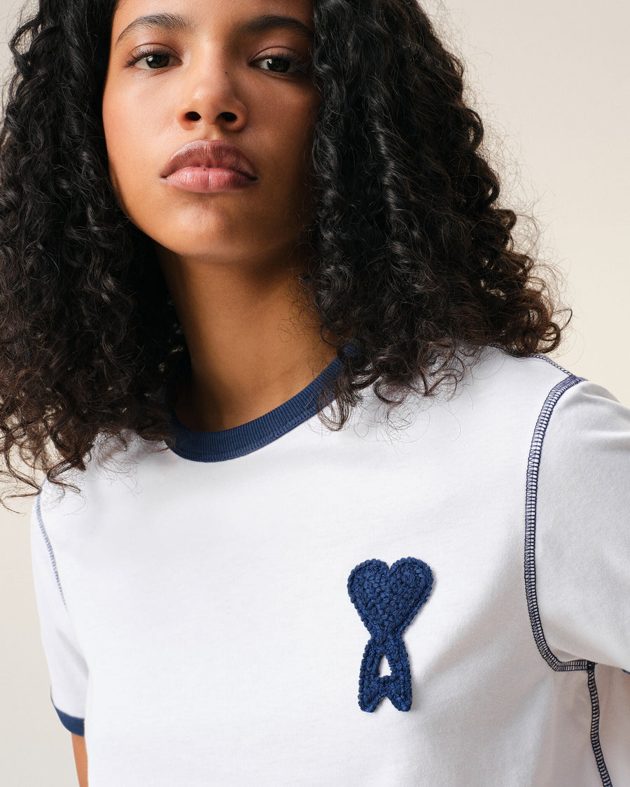 White Cotton Ami De Coeur Knitted Patch T-shirt