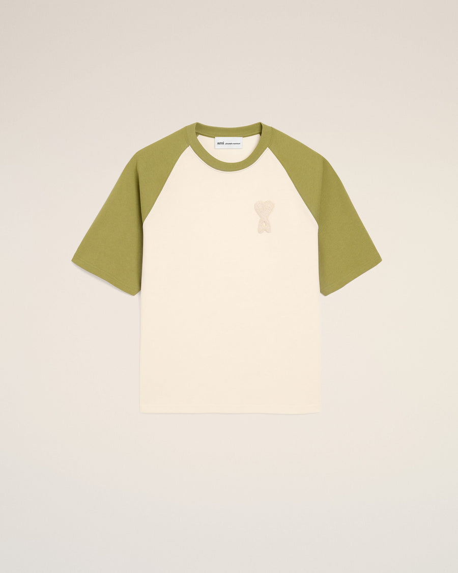 White And Green Cotton Ami De Coeur Knitted Patch T-shirt