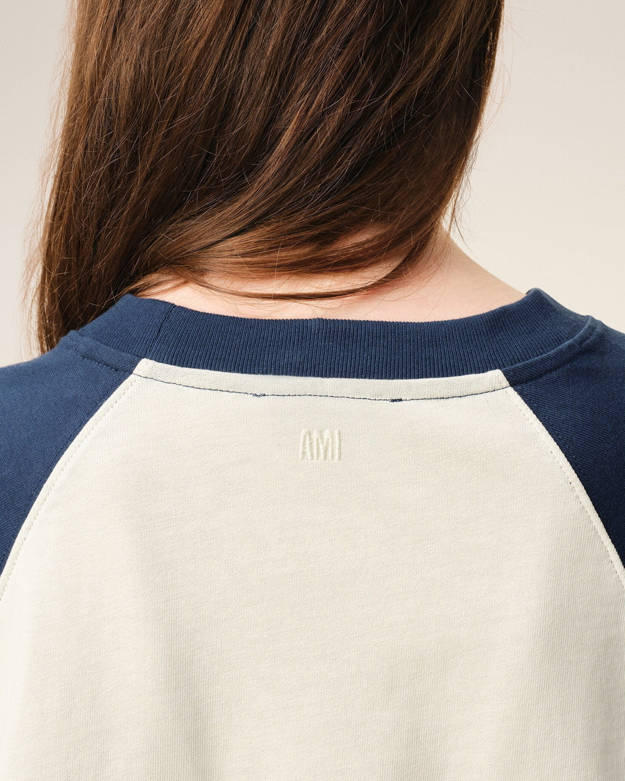 White And Blue Cotton Ami De Coeur Knitted Patch T-shirt