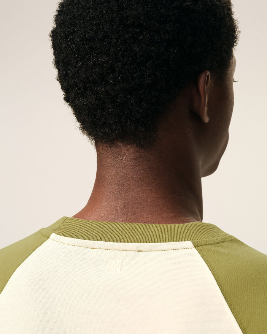 White And Green Cotton Ami De Coeur Knitted Patch T-shirt