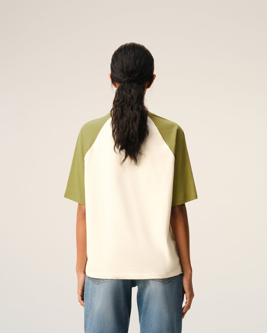 White And Green Cotton Ami De Coeur Knitted Patch T-shirt