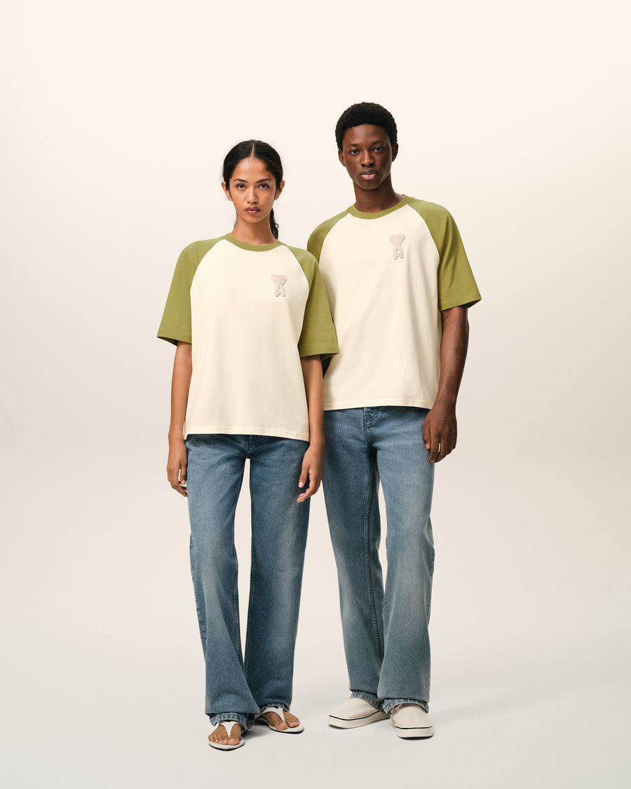 White And Green Cotton Ami De Coeur Knitted Patch T-shirt