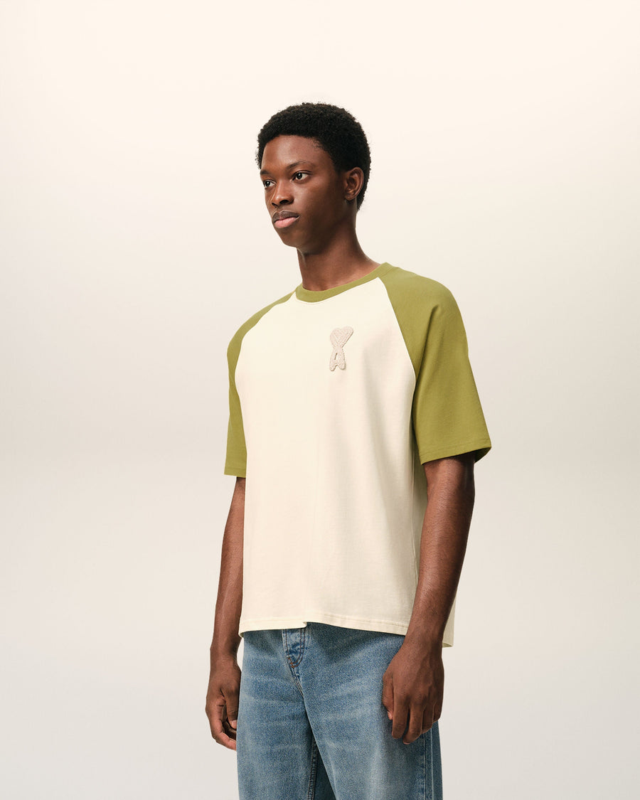 White And Green Cotton Ami De Coeur Knitted Patch T-shirt