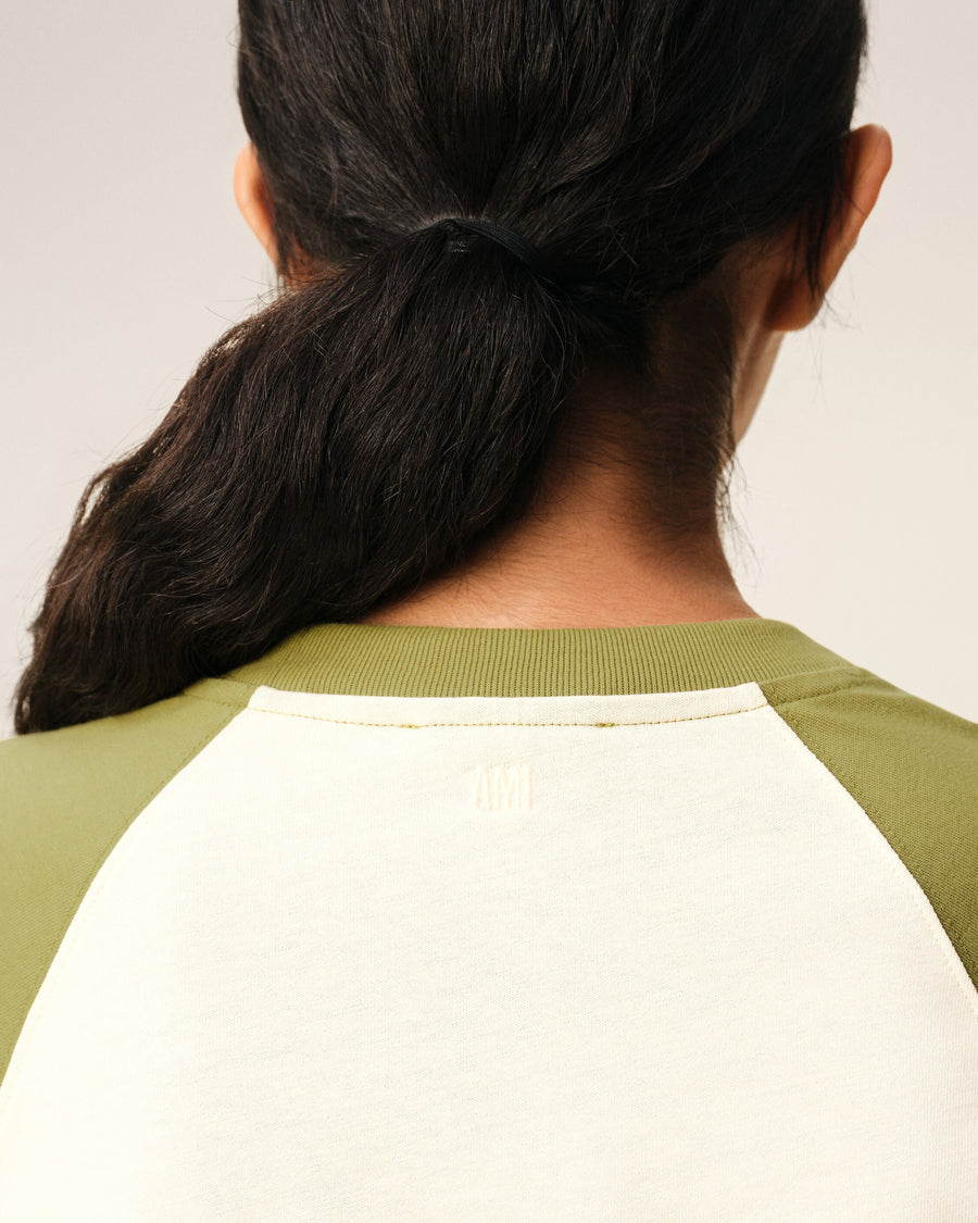 White And Green Cotton Ami De Coeur Knitted Patch T-shirt