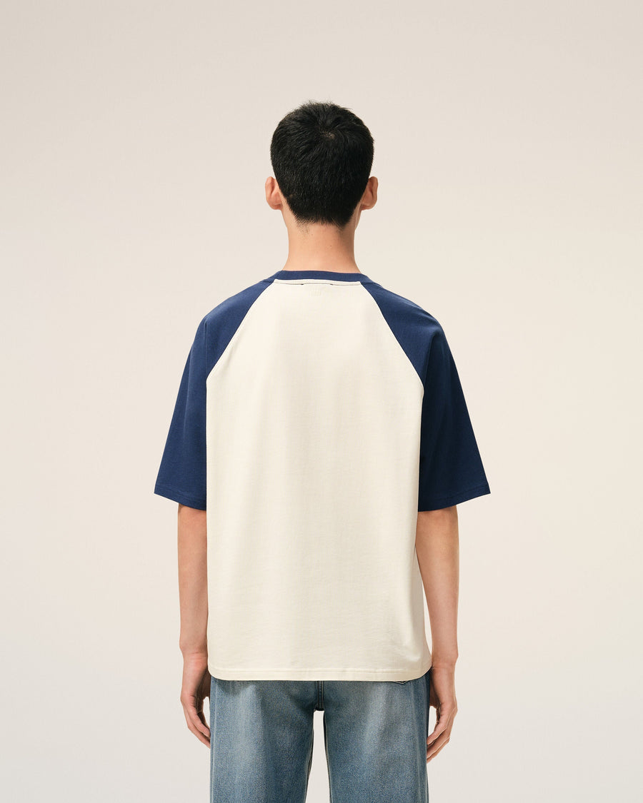 White And Blue Cotton Ami De Coeur Knitted Patch T-shirt