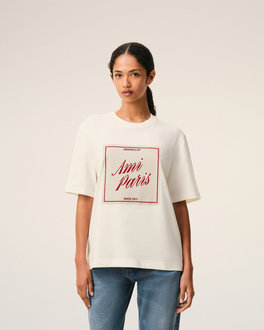 White Cotton Ami Paris Heritage Print T-shirt
