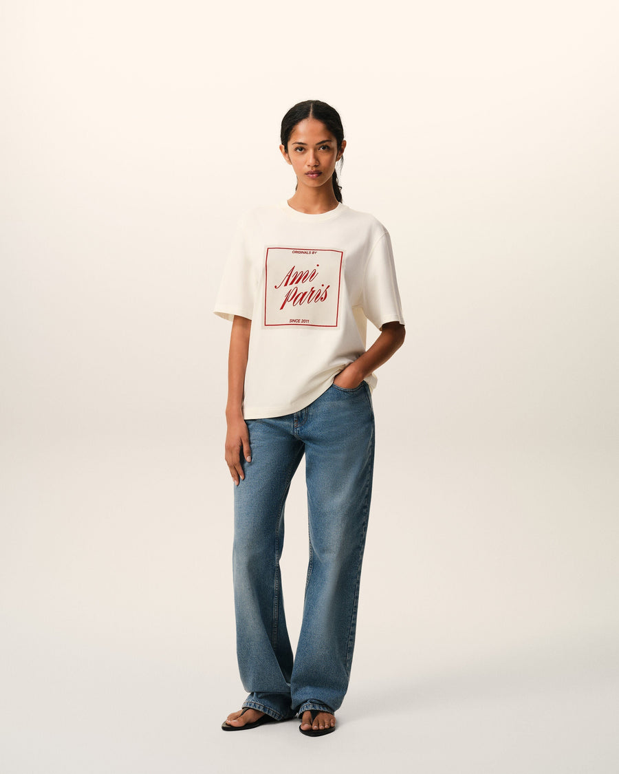 White Cotton Ami Paris Heritage Print T-shirt